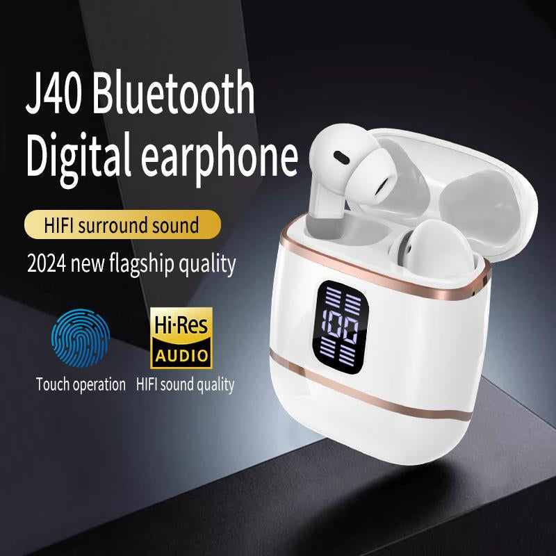 [4 Pods] 2-In-1 J40 Wireless Earbuds | 2 Pairs in 1 Case | Perfect for Couples & Gifting | 120H Battery - Black/White